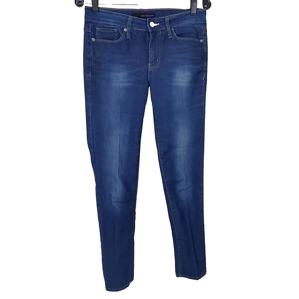 Calvin Klein Jeans 6 Skinny Denim Blue Stretch Orange Stitching Distressed